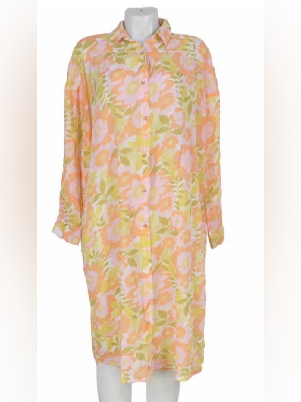 Billabong ‘Daylight Dreamin’ Cover-up Shirtdress in Peach, Pink & Green